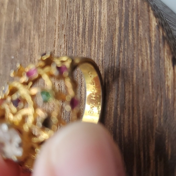 Size 7 R544 1970s gem cluster Victorian styled ring 18k hge missing‎ some stones - Picture 5 of 5